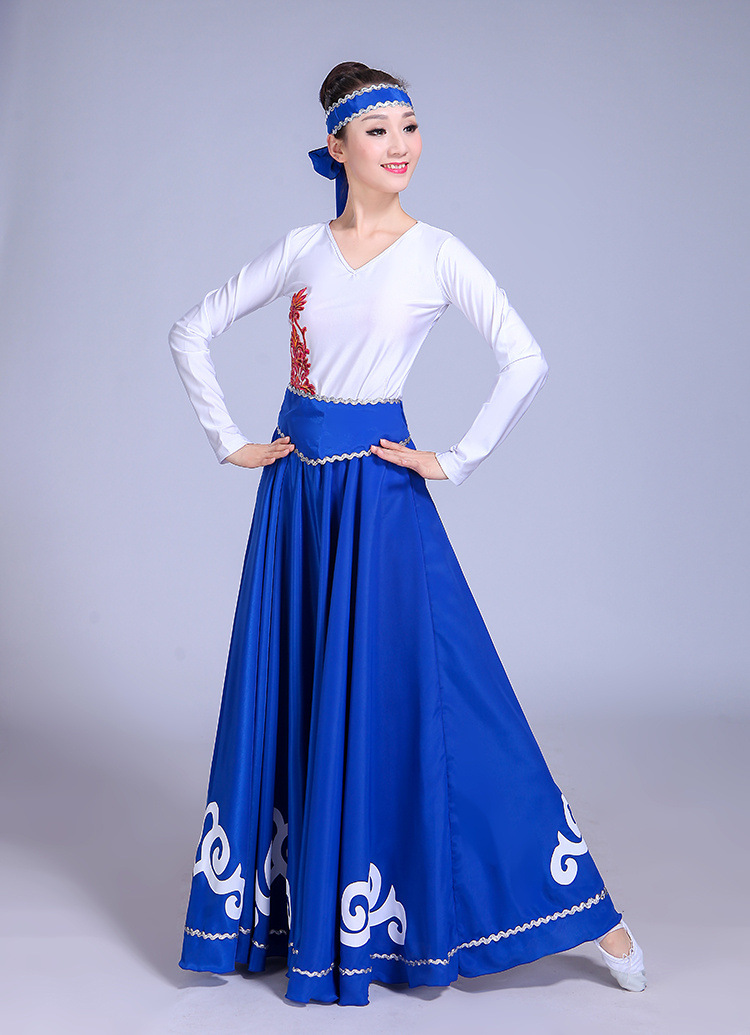 蒙古族舞蹈练习裙成人开场舞演出裙新疆维族练功大摆裙舞蹈服女装