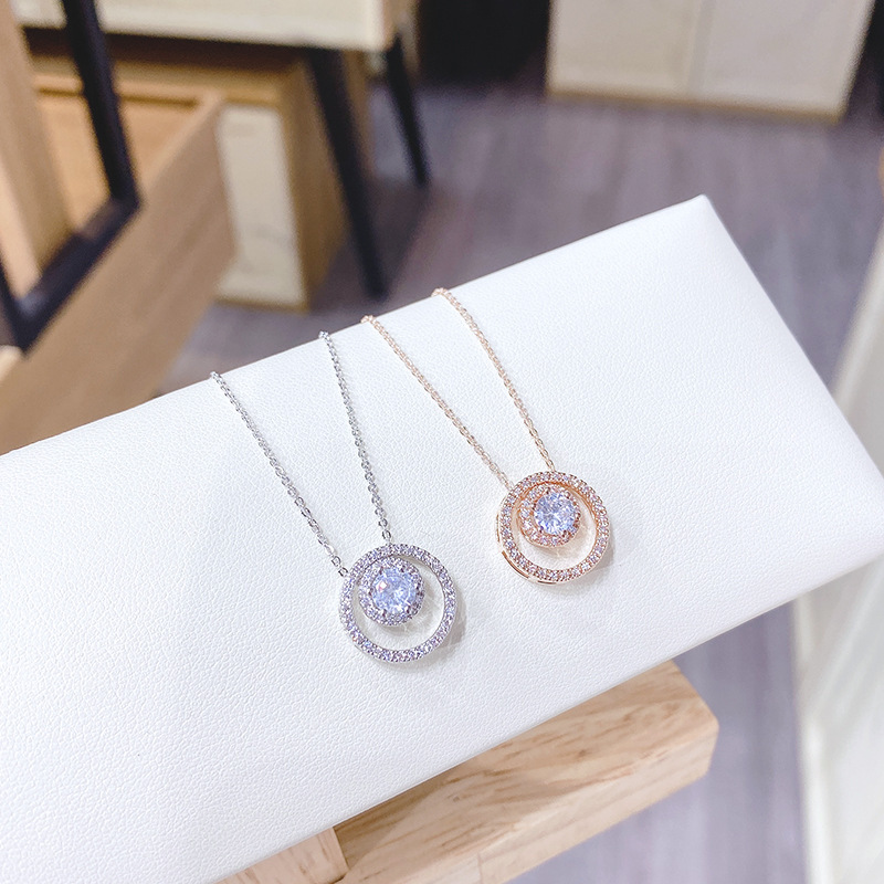 Fashion Diamond-Embedded Geometric round Zircon Necklace Japanese and Korean Fashion New TikTok Same Clavicle Chain One Piece Dropshipping