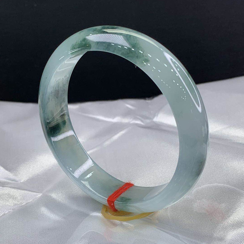 糯冰种飘兰花翡翠手镯天然缅甸翡翠玉镯子女款正圈翡翠手镯饰品