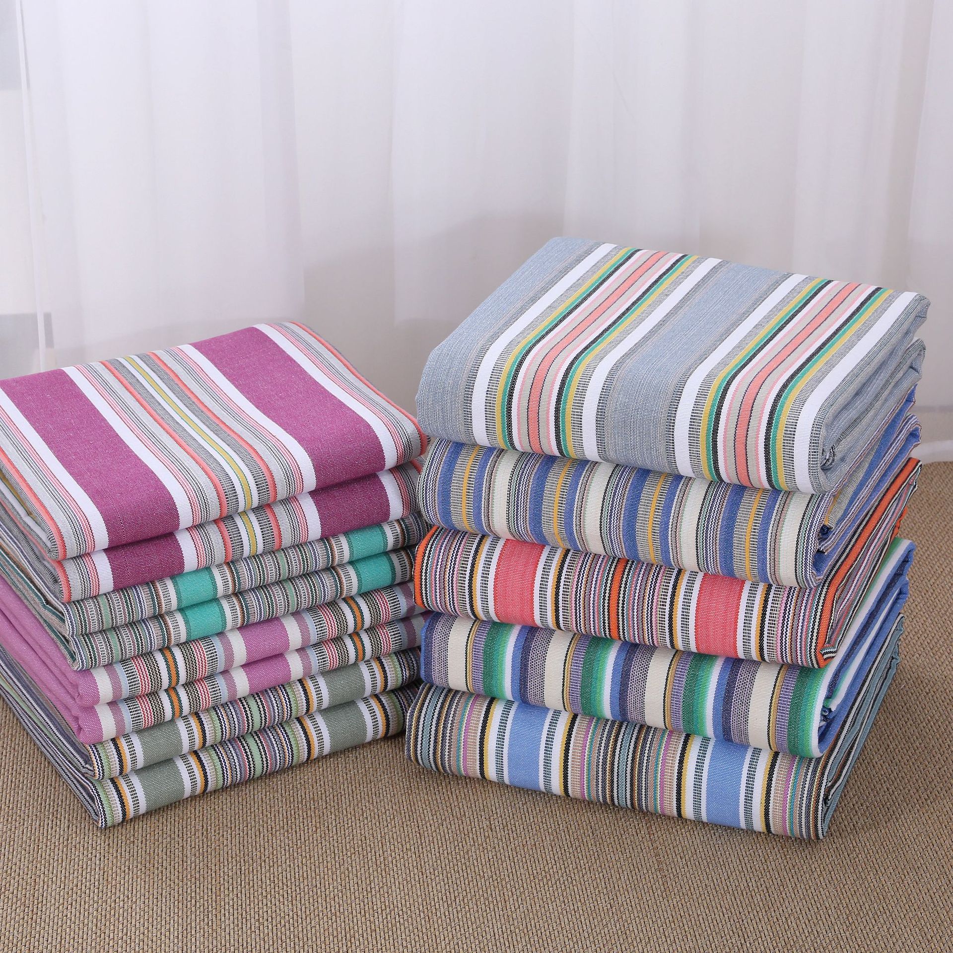 厂家供应夏季老粗布三件套凉席床单条纹三件套枕套床上用品空调席