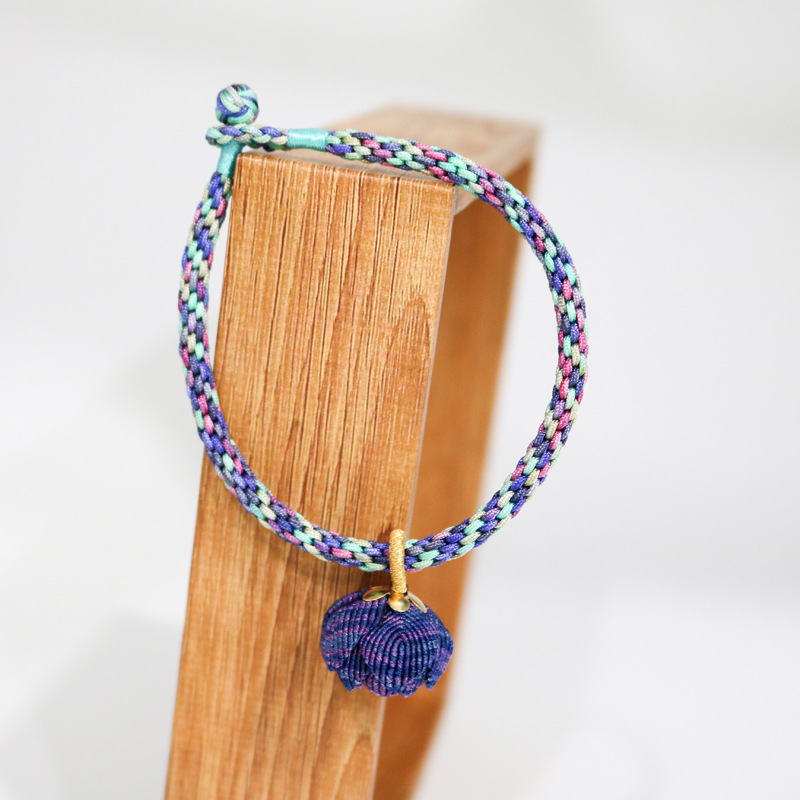 五彩绳紫色玉线手工编织玉米结手绳diy编织手链花朵造型挂件定制