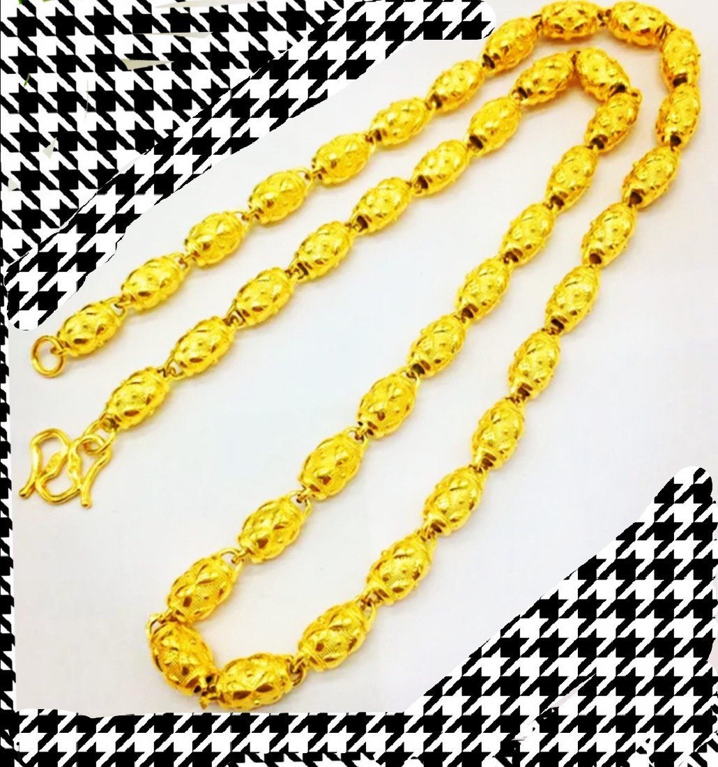 新款越南沙金镀仿黄金8n花纹圆桶珠男士沙金项链铜镀金首饰批发