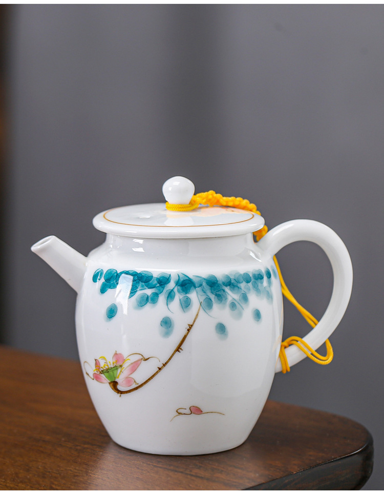 手绘釉下彩甜白瓷茶壶 家用泡茶壶单壶 高档陶瓷茶具茶壶多款可选