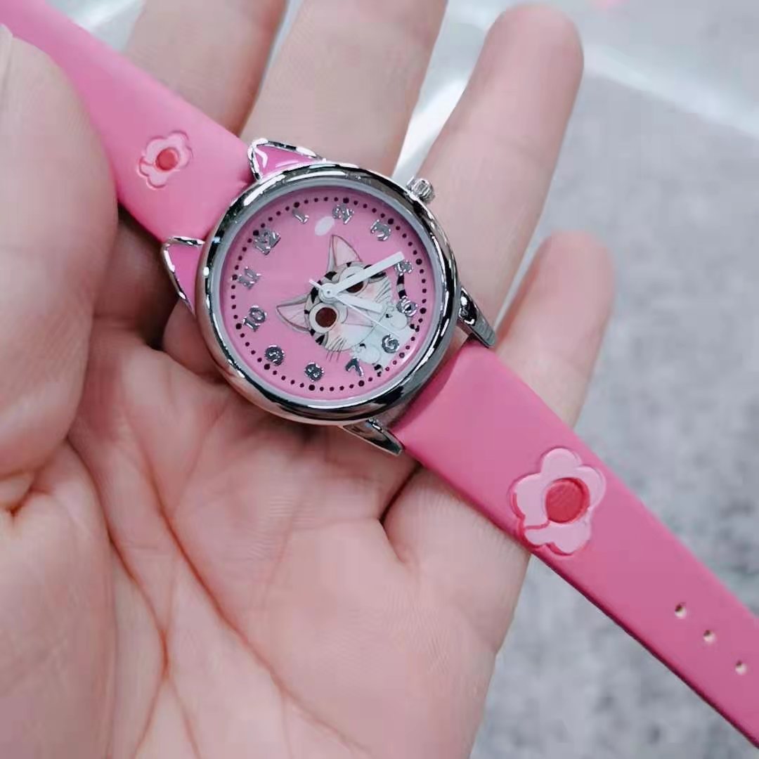 新款卡通呆萌可爱手表女学生简约可爱猫儿童表小清新皮带女孩手表