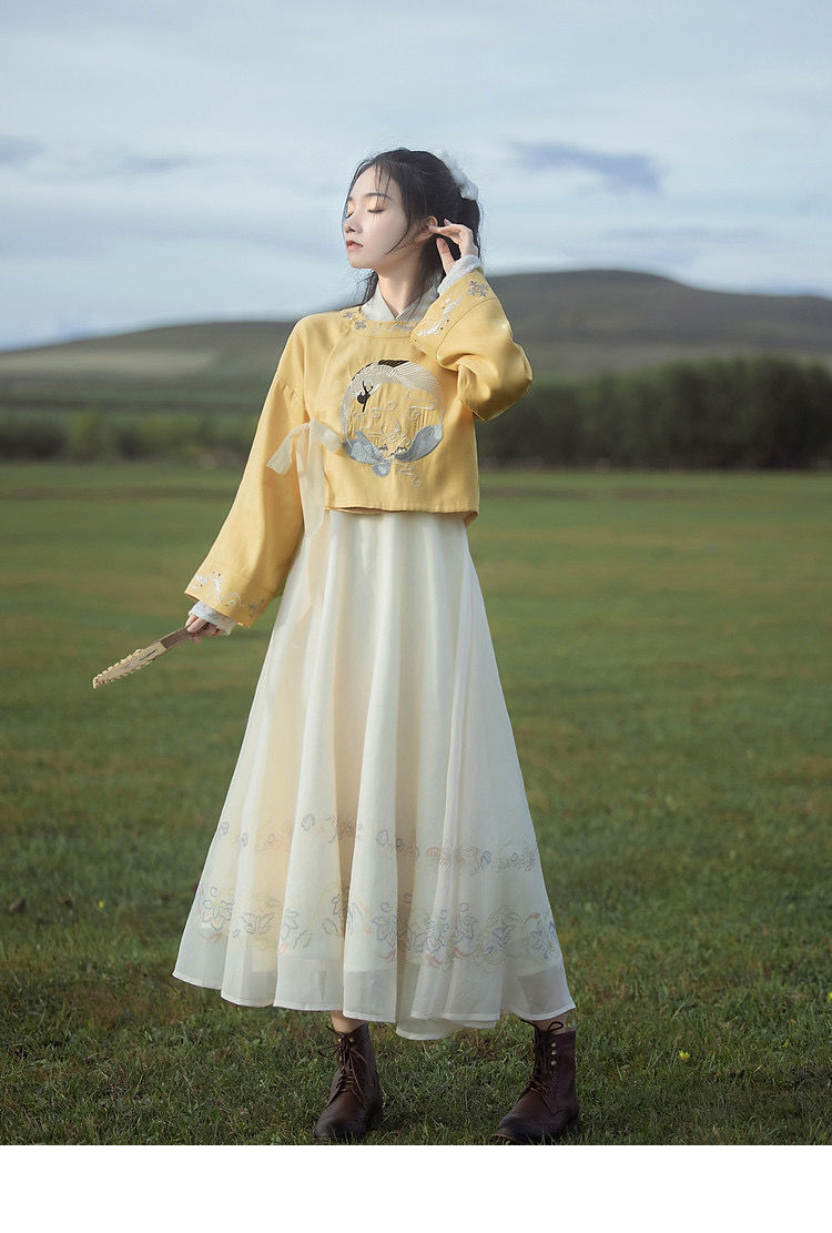 汉元素圆领补服连衣裙中国风古风仙女裙绣花仙气成人女套装现货