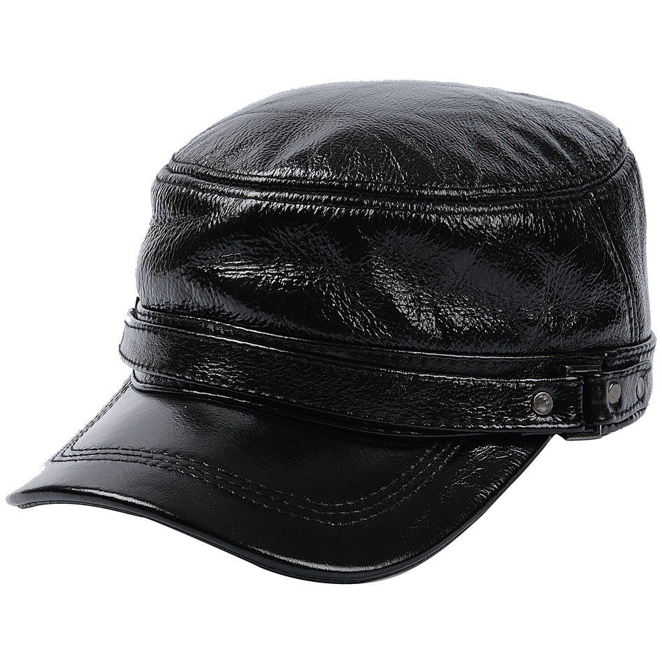 秋冬皮帽子中老年男帽保暖护耳老人帽牛皮羊皮平顶帽军帽鸭舌帽