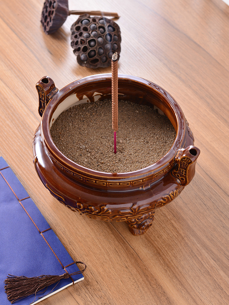 家用供佛室内陶瓷供奉古铜色三足香炉上香香薰大香炉佛具用品香插