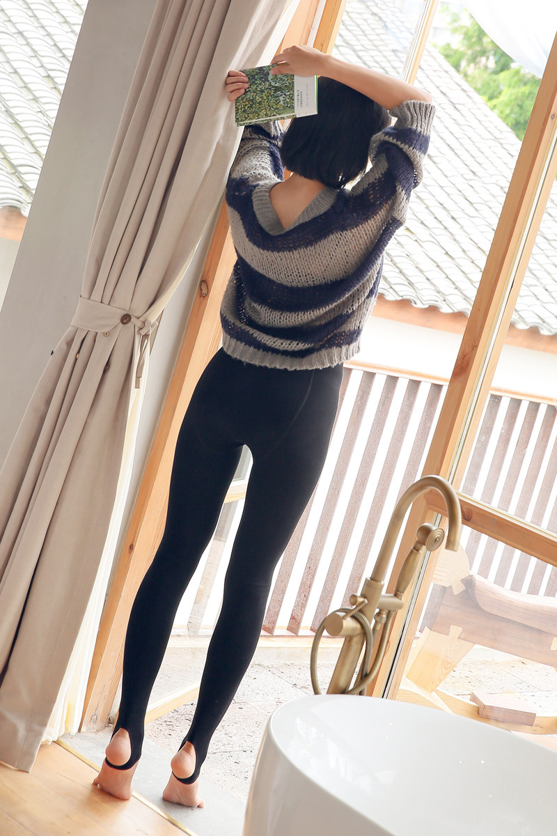 宝娜斯冬季加厚加绒保暖黑色打底裤袜7348一体踩脚袜女成人袜批发