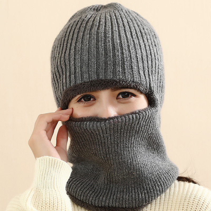 帽子男冬天韩国保暖针织骑车护耳帽围脖一体帽女鸭舌秋冬季毛线帽