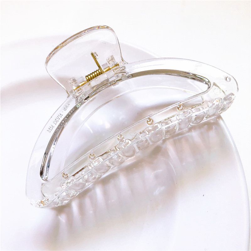 夏季发饰明星同款白色透明抓夹镂空半圆形盘发马尾夹冲凉夹