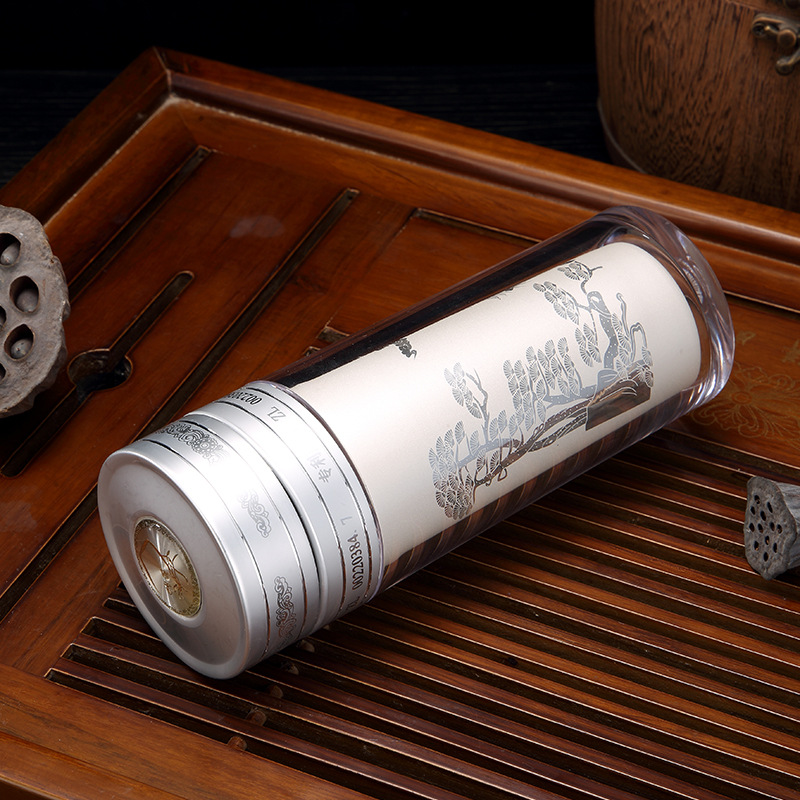 999纯银内胆保健水杯保温杯雪花银男士女茶杯双层高档银杯子定制