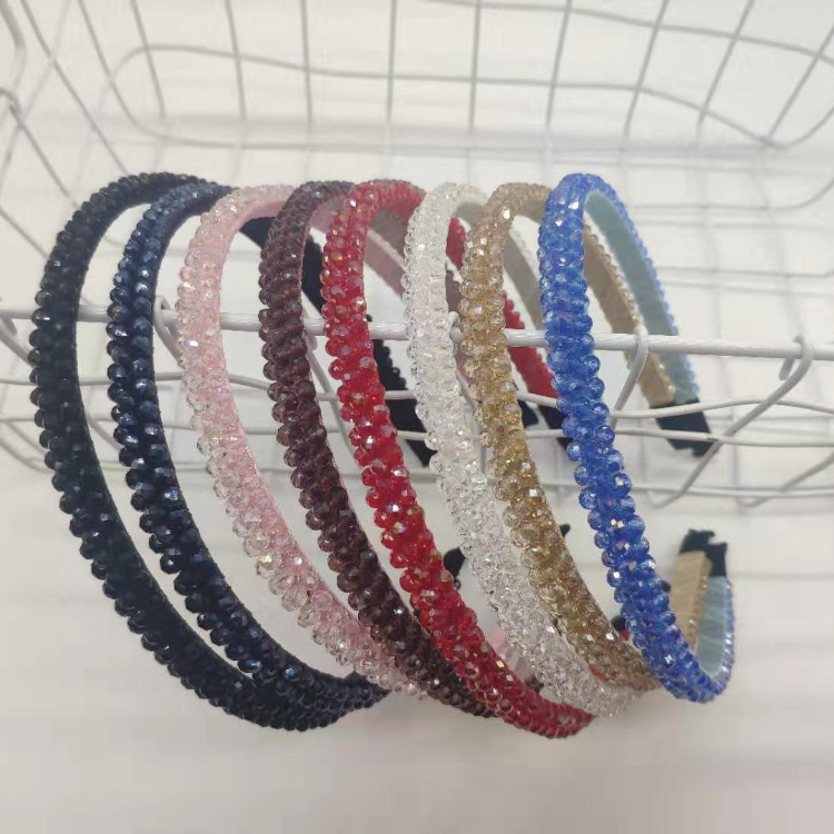 韩版发饰水晶扁珠发箍手工鱼线串珠压发圈头箍