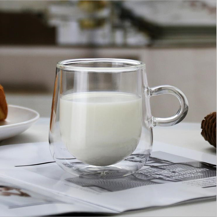 耐热玻璃双层杯 带把牛奶杯 家用玻璃果汁饮料杯 办公室玻璃水杯