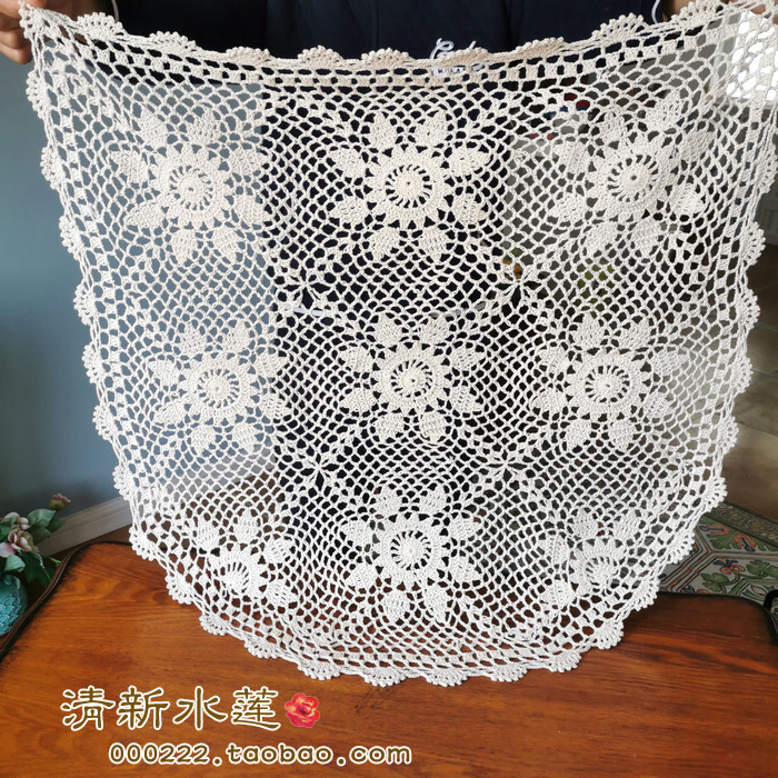 纯手工钩针钩花棉线镂空编织美式乡村复古怀旧米色半帘沙发靠背巾