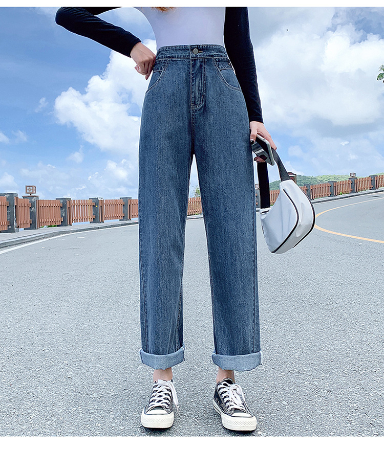 2020秋季新款花苞松紧腰宽松直筒牛仔裤女women jeans