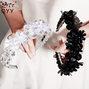 欧美新娘头饰复古巴洛克皇冠混彩立体花叶珍珠王冠摄影写真配饰品