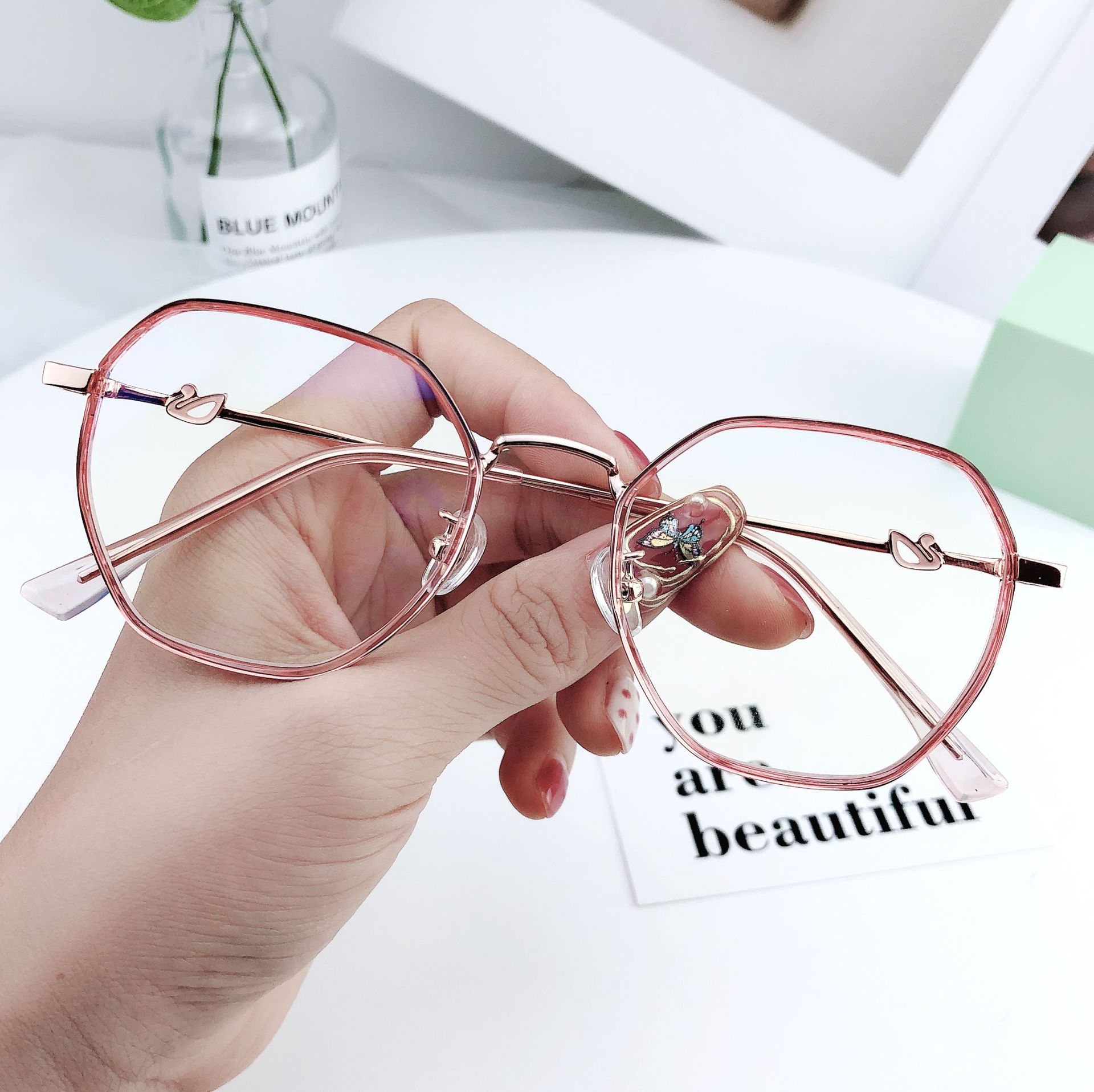 新款镂空小天鹅防蓝光眼镜 潮流金属tr套圈眼镜框男女同款0608