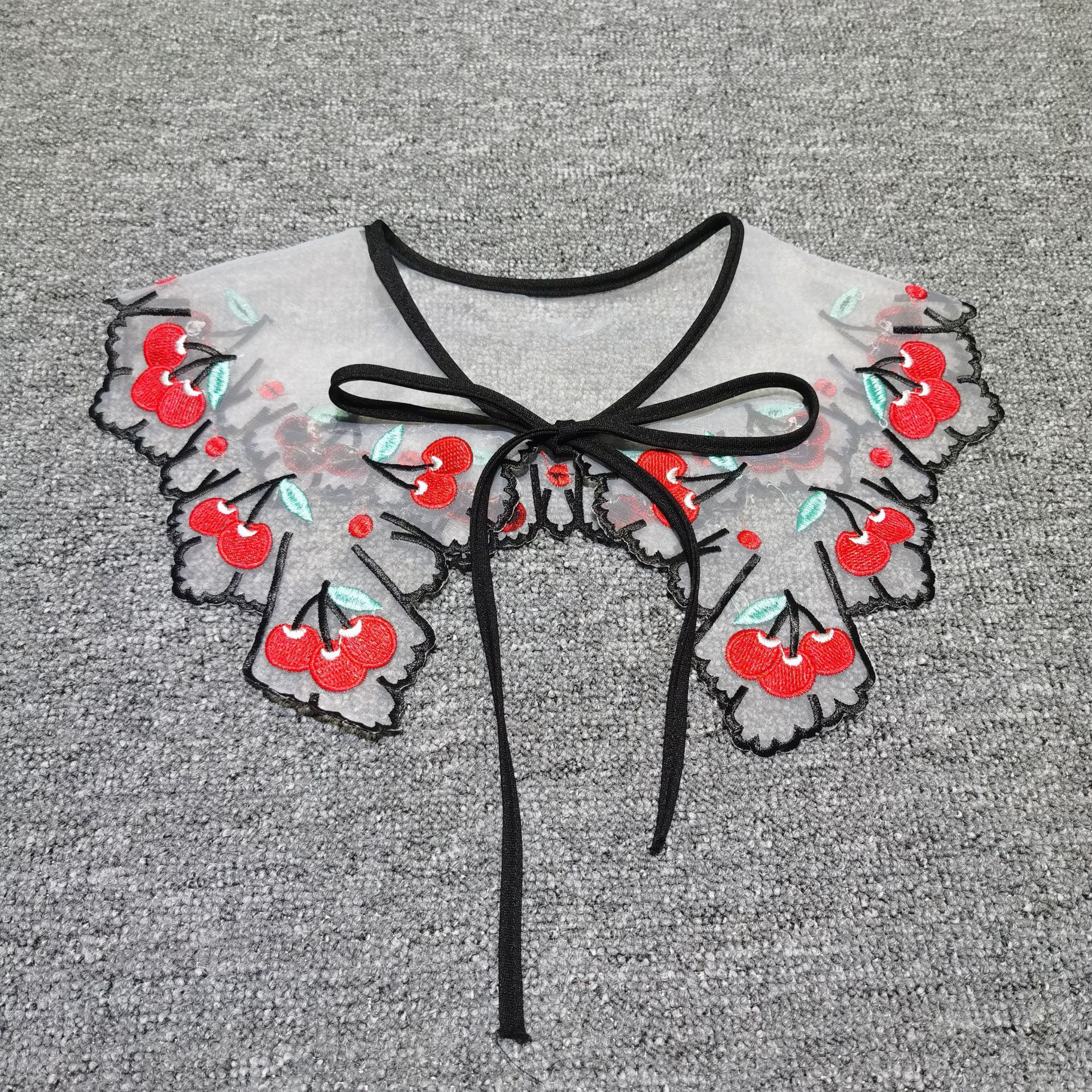 2021年新款欧根纱刺绣蕾丝花边领花跨境专供系带蝴蝶结假领子现货