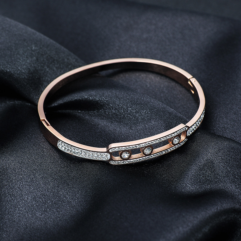 韩版玫瑰金钛钢手镯女不掉色ins个性冷淡风小众设计时尚网红手环