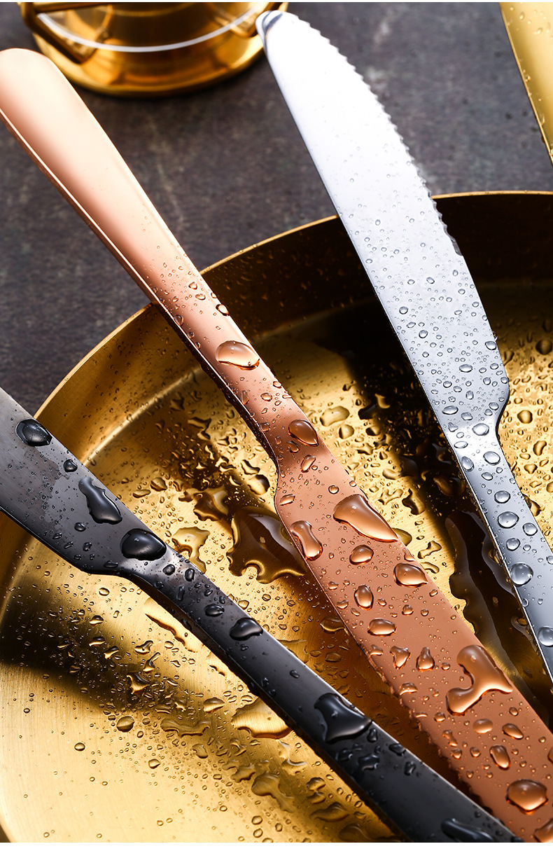 亚马逊热销不锈钢牛排刀1010系列创意加厚金色餐具酒店餐厅西餐刀