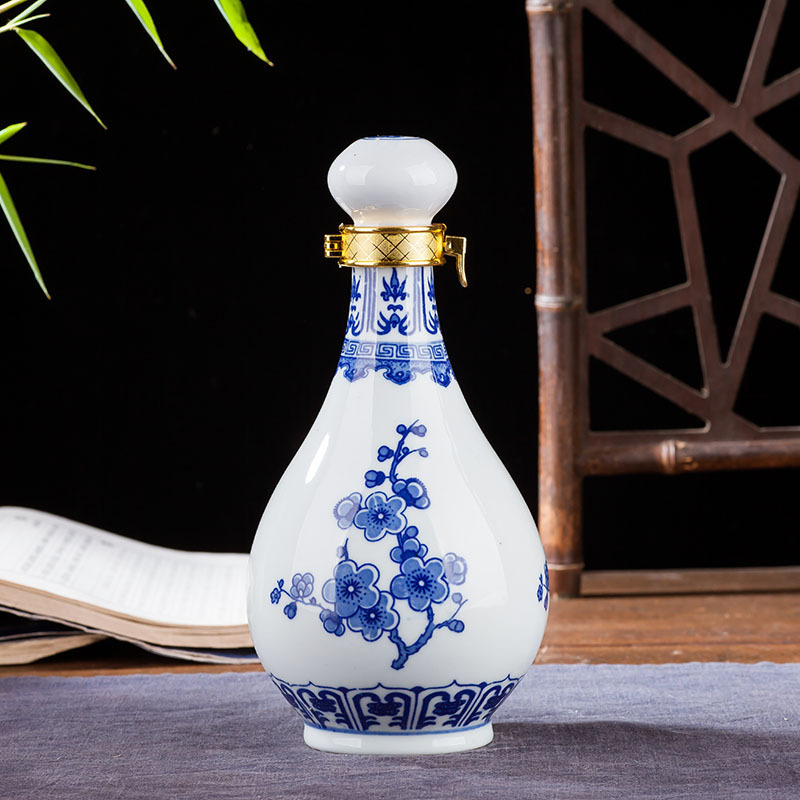 景德镇一斤青花瓷酒瓶500ml实惠陶瓷酒瓶滴水瓶陶酒具白酒瓶 一件
