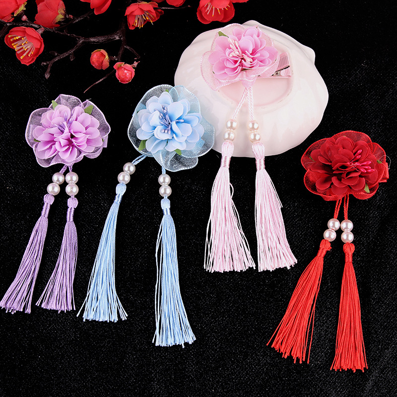 儿童汉服古装头饰女童古风发夹发饰流苏步摇小女孩中国风发卡头花