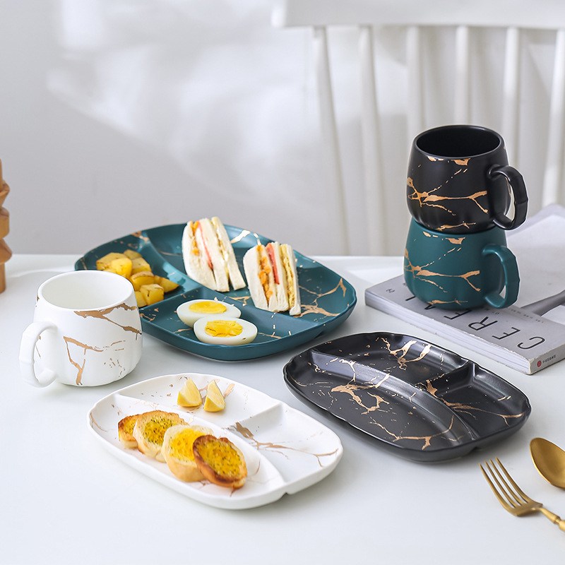 Lace Gold Series Japanese Style Ceramic Snack Fruit Compartment Breakfast Plate Cup Household Plate Coffee Milk Cup