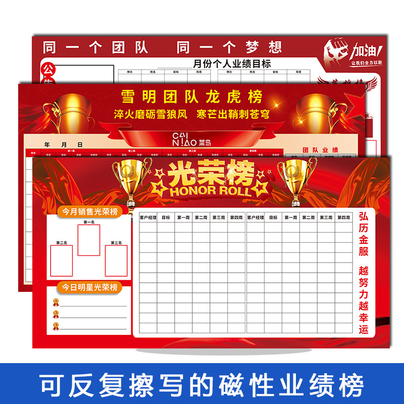软白板磁性业绩榜墙贴定制企业文化公告栏可擦写销售pk龙虎光荣榜