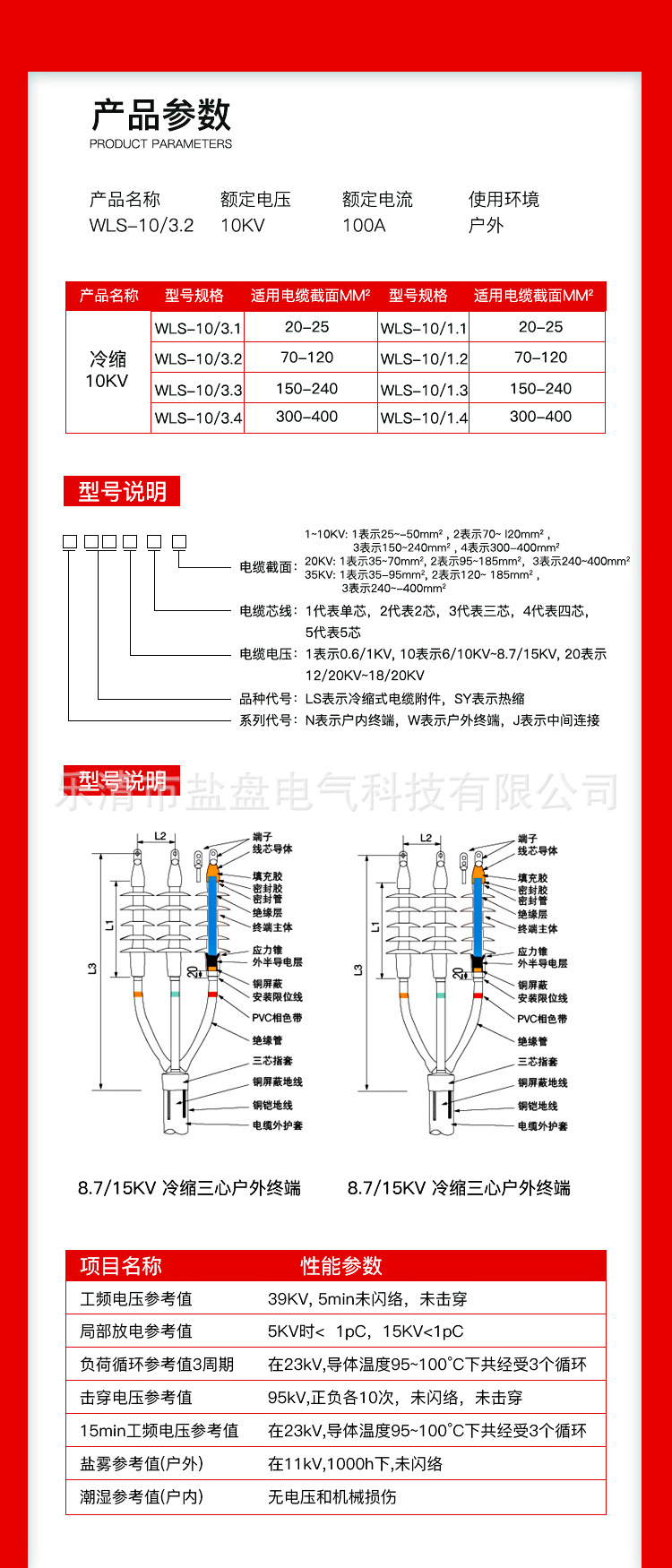 高压冷缩电缆终端头10kv户内冷缩电缆附件nyl-10/3.1-4单芯/三芯