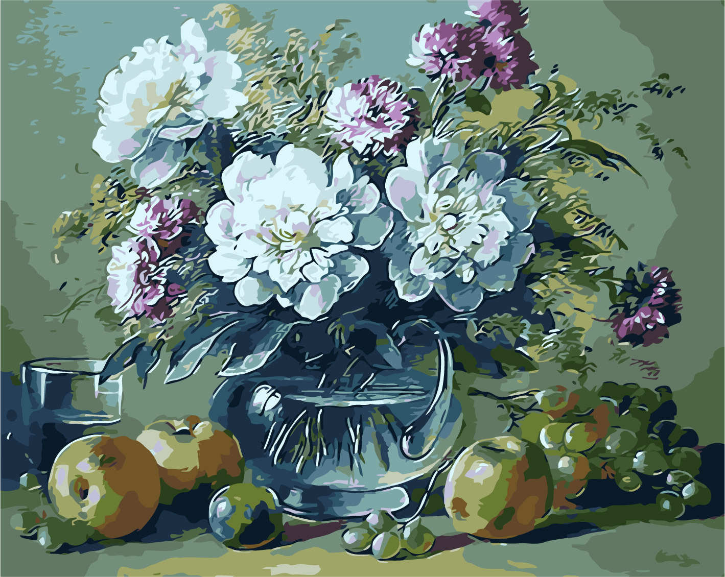 厂家直销diy数字油画4050无框填色手绘客厅卧室装饰画水果花瓶