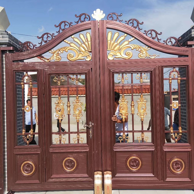 铝艺别墅大门对开门铝合金庭院门小区家用乡村农村平移电动双开门