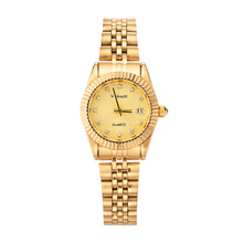 WOMAGE时尚女士手表高档商务风休闲金色钢带防水石英手表一件代发