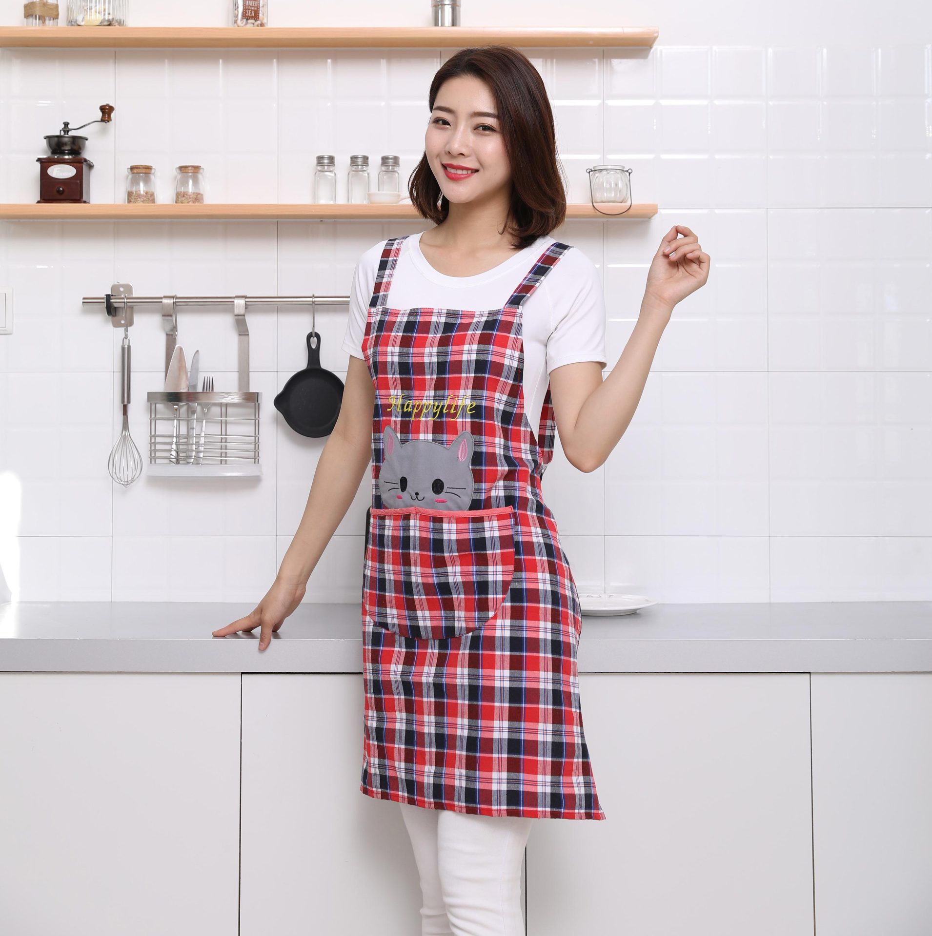 韩版时尚围裙护衣厨房服务员纯棉做饭工作服女男防水围腰定制logo