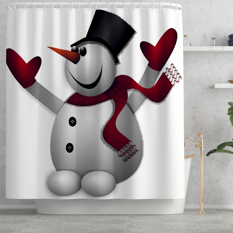 New Christmas Snowman Christmas Waterproof Shower Curtain Carpet Mat Four-Piece Set Toilet Mat Set One Piece Dropshipping