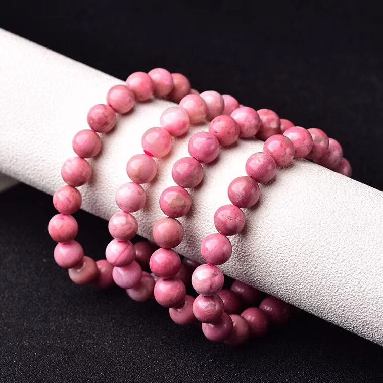 天然蔷薇辉石手链美国玉化粉色蔷薇辉巴西深红蔷薇单圈水晶手串女