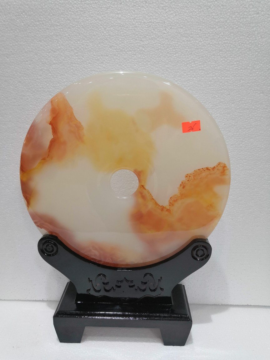 天然红花冰玉平安扣摆件阿富汗玉石工艺品居家装饰摆设