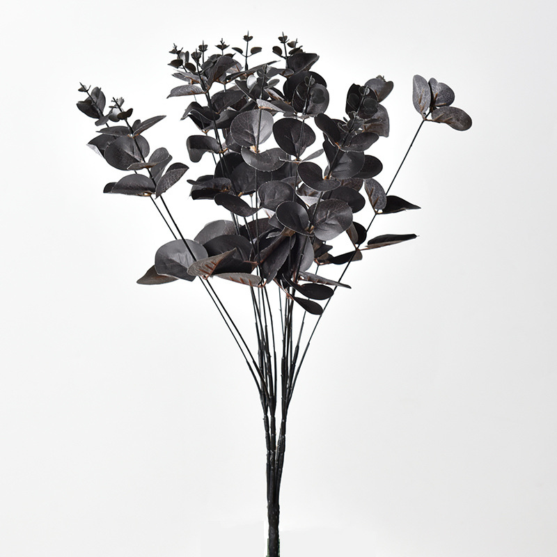 黑色尤加利叶仿真花拍照黑天鹅假玫瑰花拍摄道具哥特不良jk干花束