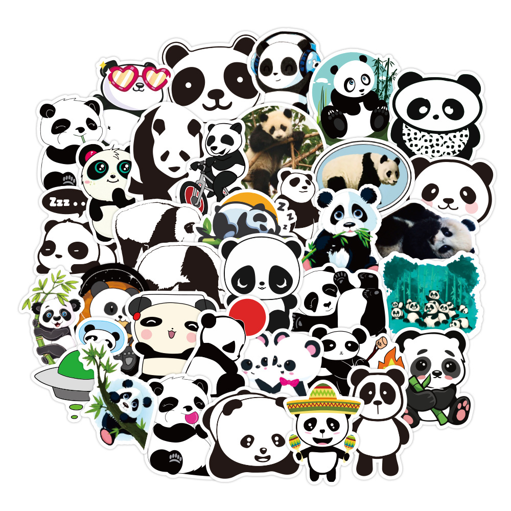 50张卡通可爱呆萌熊猫贴纸电动车笔记本冰箱水杯个性防水涂鸦贴纸