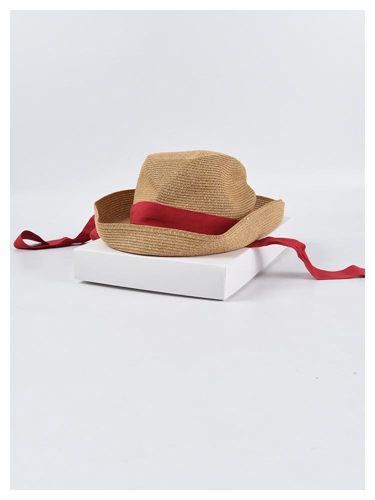 孙俪同款日本细纸草帽 boxed hat礼盒装夏季可折叠uv防晒太阳帽