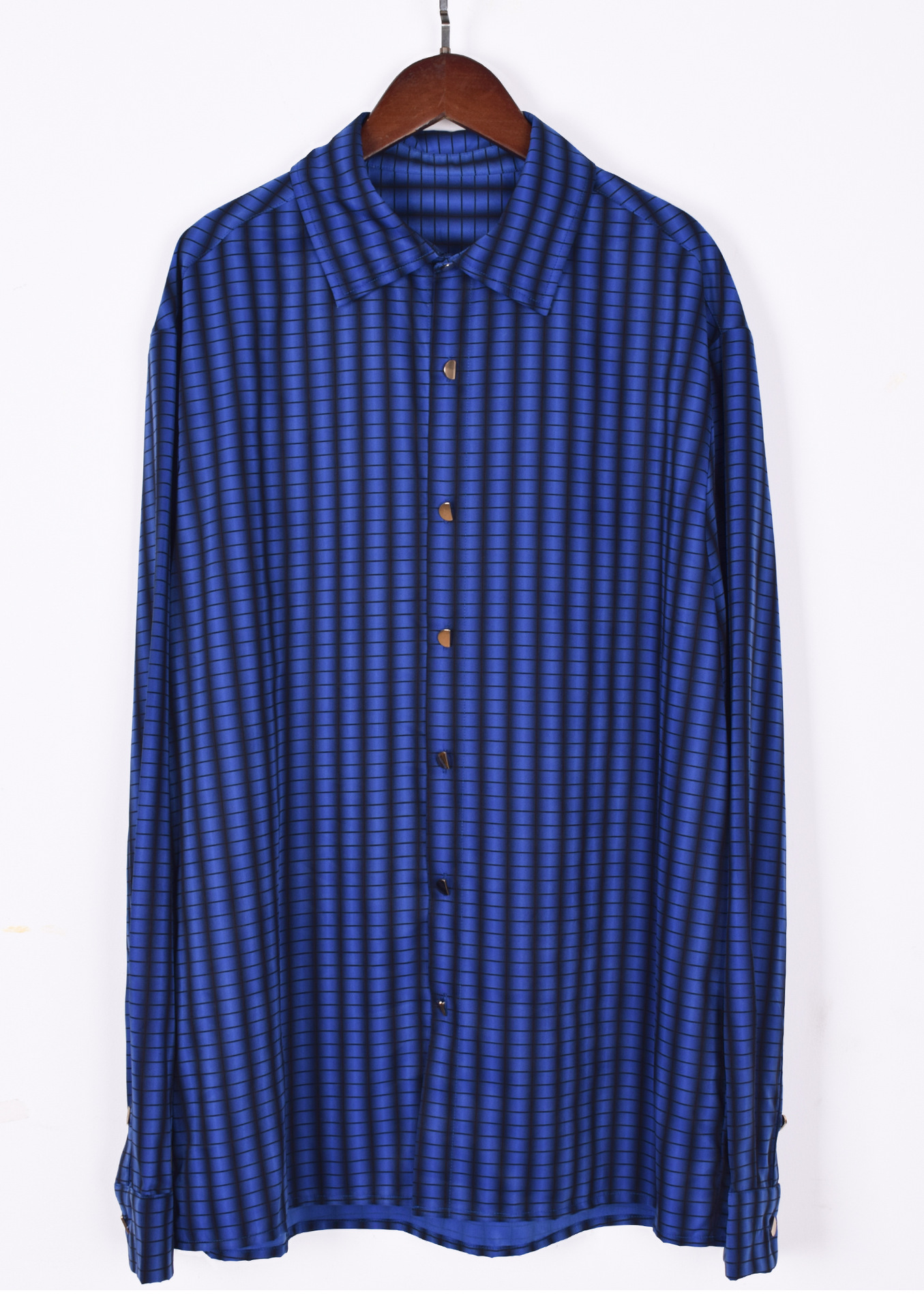 青春有你2蔡徐坤同款衣服 深蓝色格子宽松衬衫男女长袖情侣装夏潮