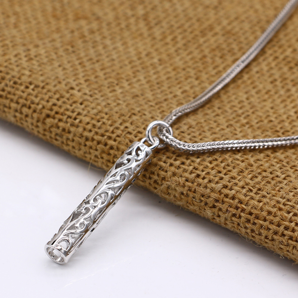 批发淘宝天猫热卖s925纯银镂空长管吊坠项链简约女男时尚情侣配饰