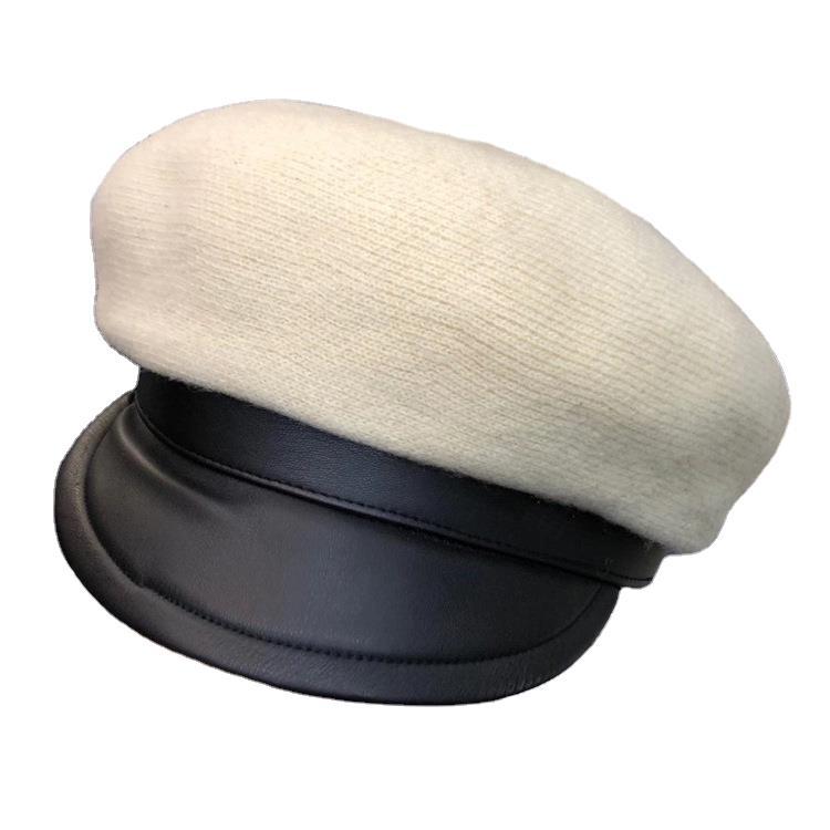法国定制英伦时尚羊毛呢海军帽子女秋冬鸭舌帽优雅名媛风贝雷帽潮