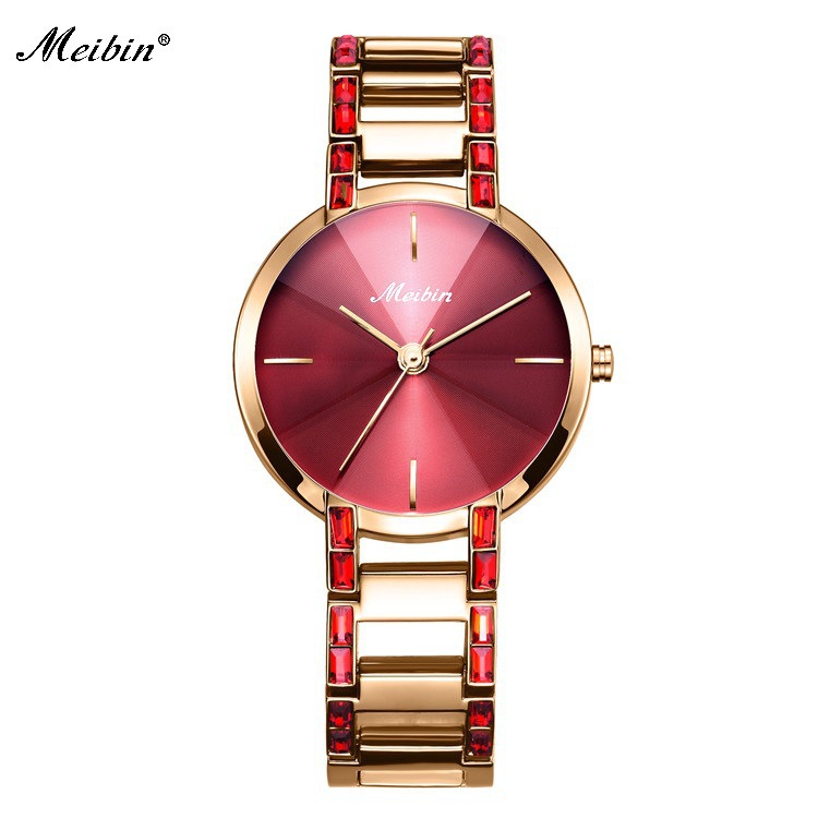 女士手表女皮带简约时尚高雅时装防水石英表 meibin/美宾 1213
