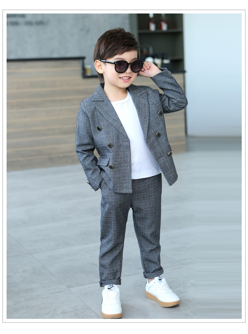 春秋季新款英伦风童装 男童西装套装 儿童休闲小西服帅气花童礼服