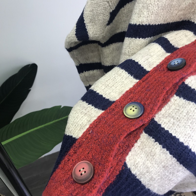 川久保玲2021开衫冬季新款针织衫休闲条纹校园开衫笑脸毛衣女