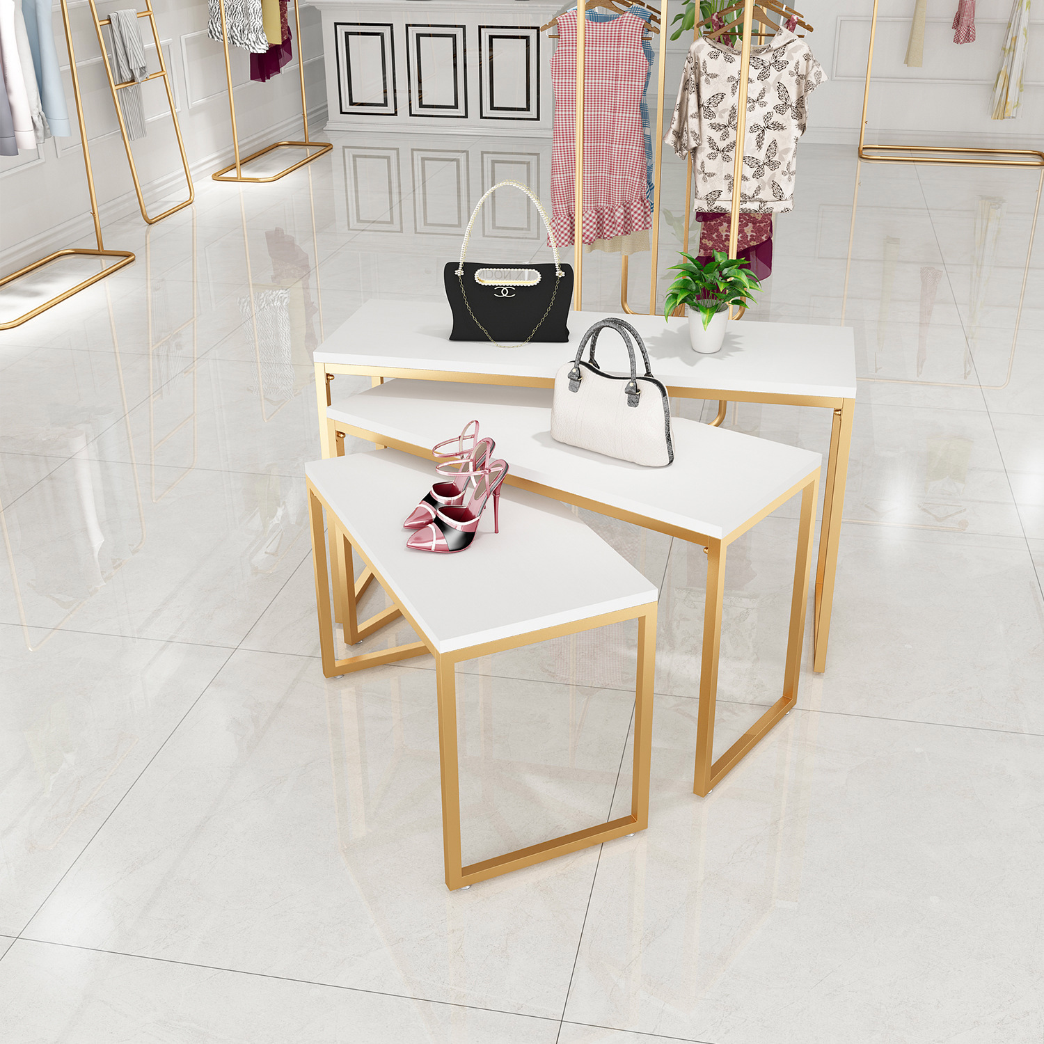 金色中岛展示台服装店展示桌女装店包包首饰橱窗北欧ins风流水台