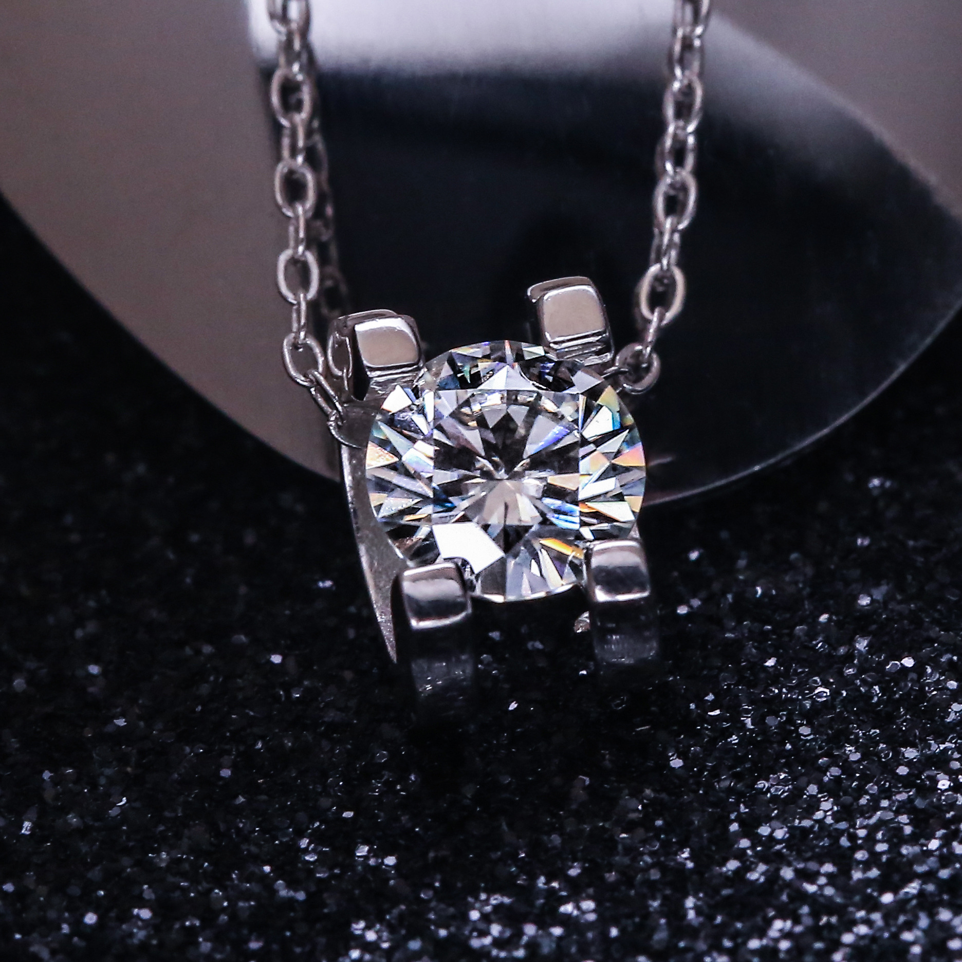 经典纯银925空托牛头吊坠女 莫桑钻锁骨银项链饰品 银饰工厂批发