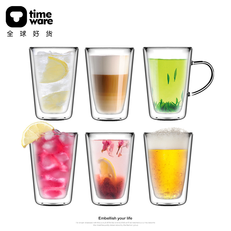 High Temperature Resistant Double-Layer Heat Insulation Glass Cup Set Office Tea Infuser Household Juice Cups Milk Cup Breakfast Cup