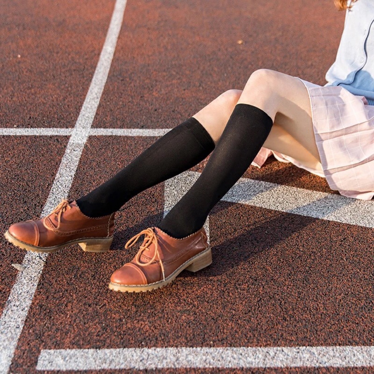 学院风及膝天鹅绒中筒丝袜日系女士学生春夏条纹半截袜子小腿袜