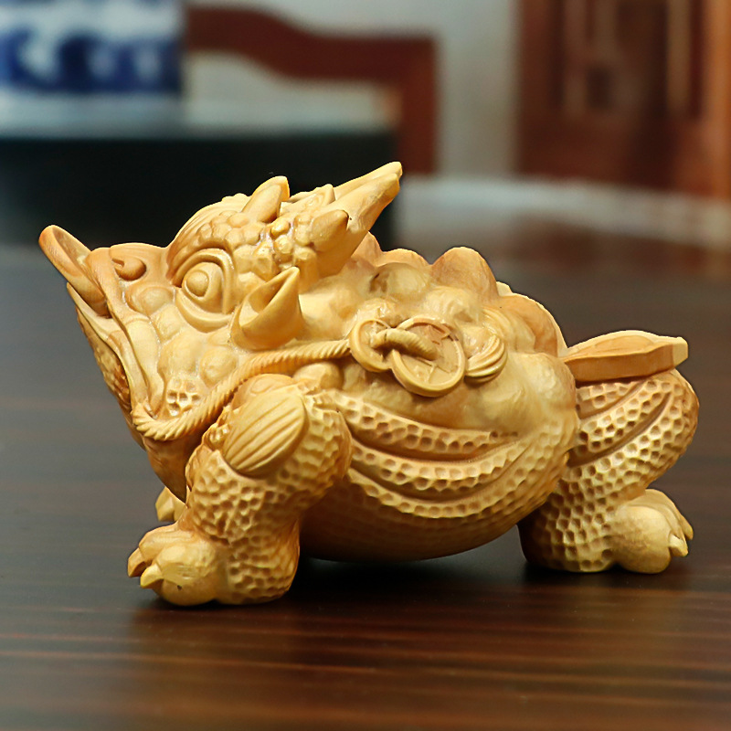 黄杨木雕龙蟾金蟾生财摆件进财吉祥三足金蝉蟾蜍家居店铺开业礼品